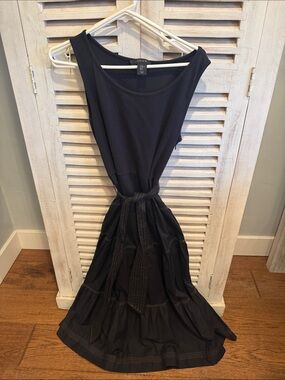 Tahari Black Sleeveless Maxi Dress with Waist Tie